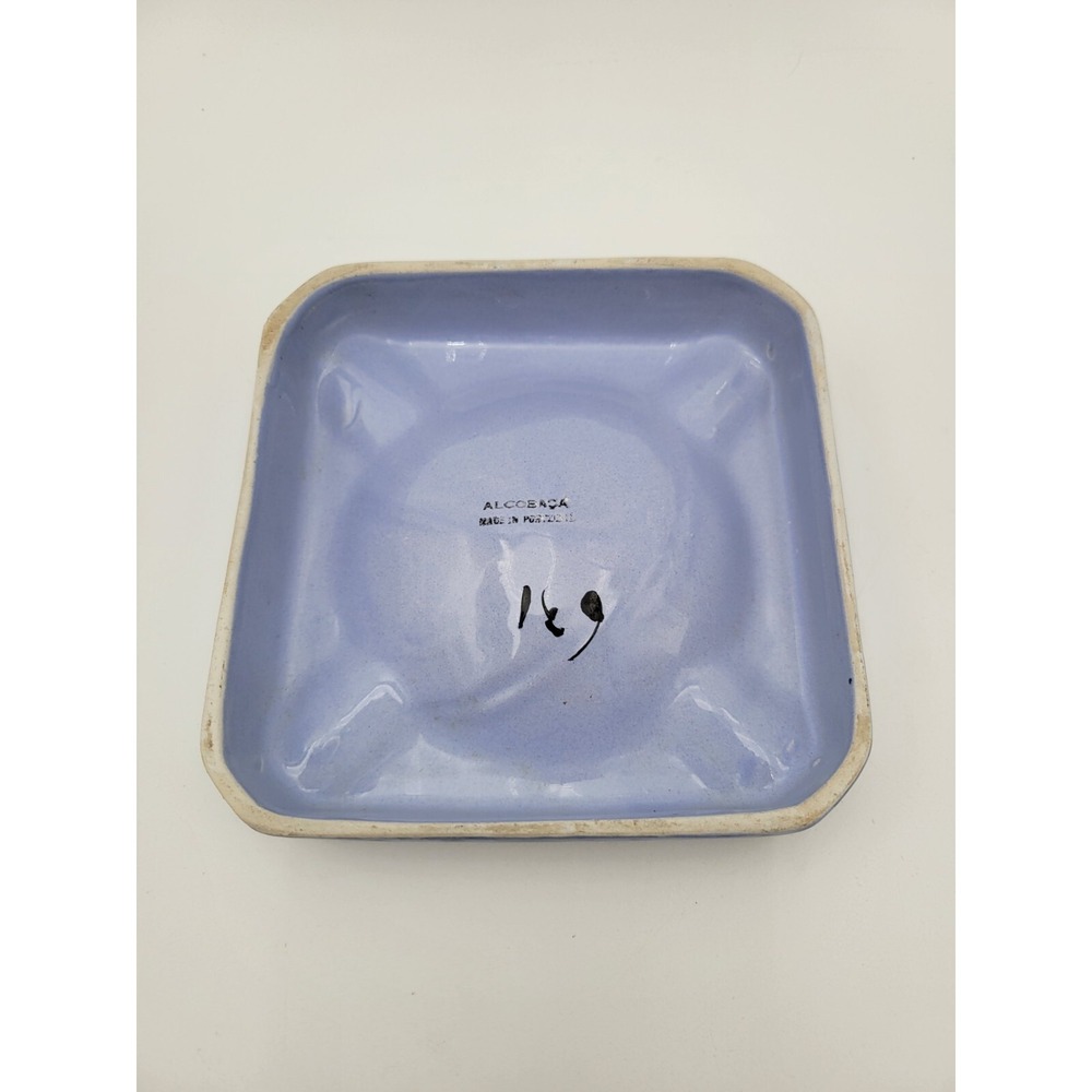 Vintage Vestal Alcobaca Portugal Hand Painted Blue Floral Ashtray #631 - Picture 7 of 9